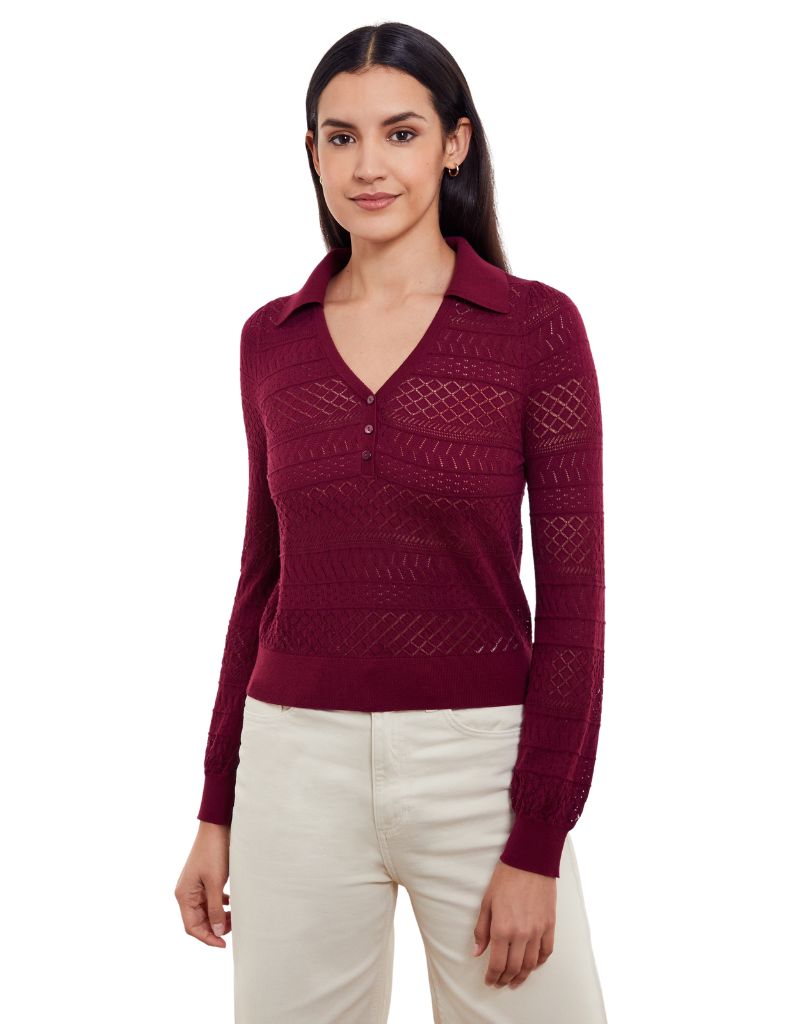 &Isla Serena Stitch Polo Neck Bordeaux