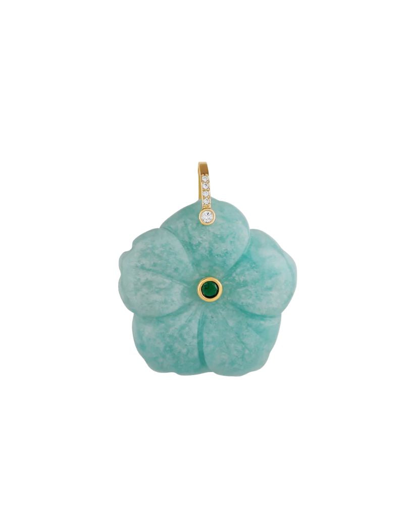 JTG Jewelry Carved Flower Charm Gold Turquoise