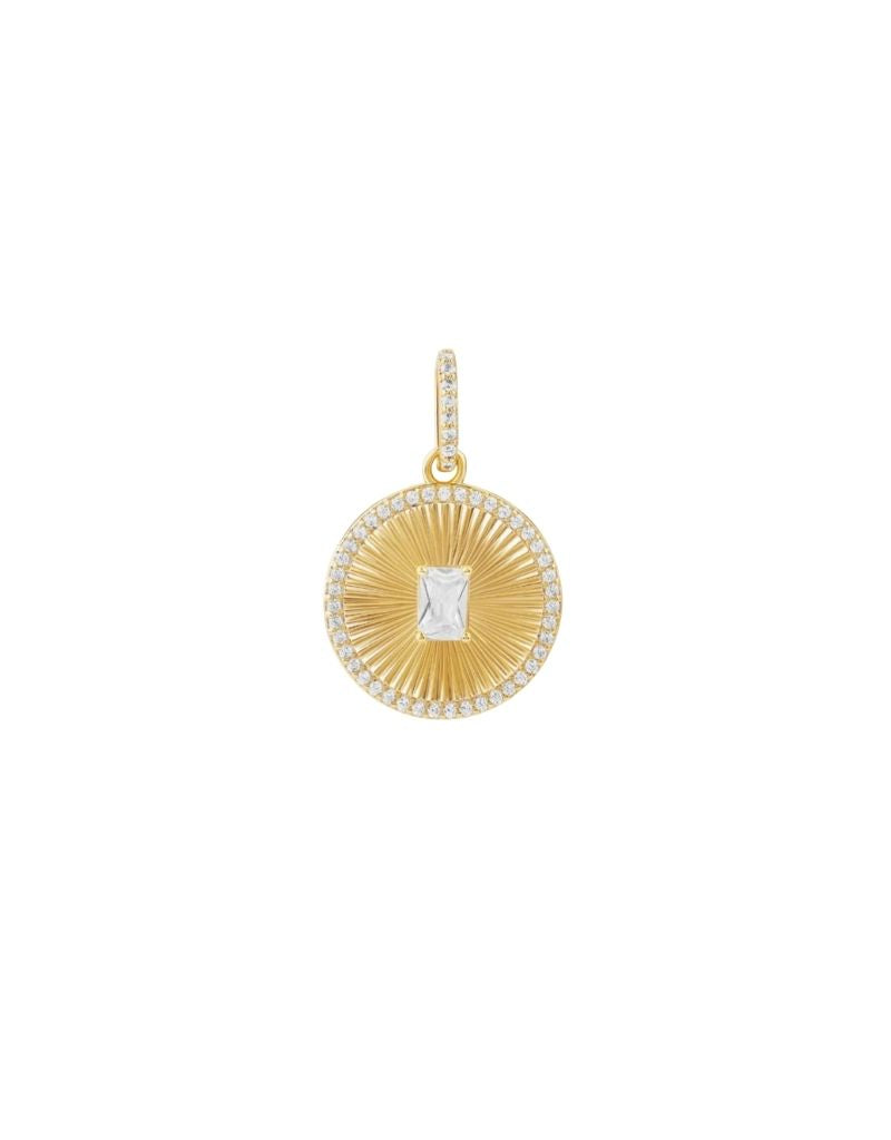 JTG Jewelry Fluted Disk Stone Charm Gold White