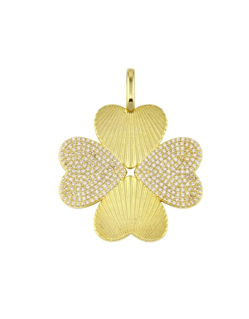 JTG Jewelry Fluted Heart Clover Charm Gold