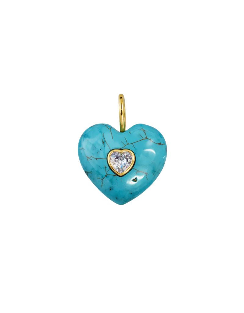 JTG Jewelry Heart Gem Charm Gold Turquoise