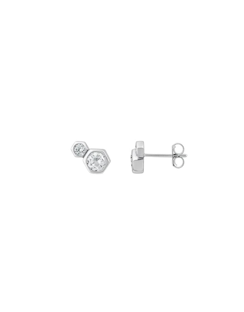 JTG Jewelry Hex Glow Stud Earrings Silver