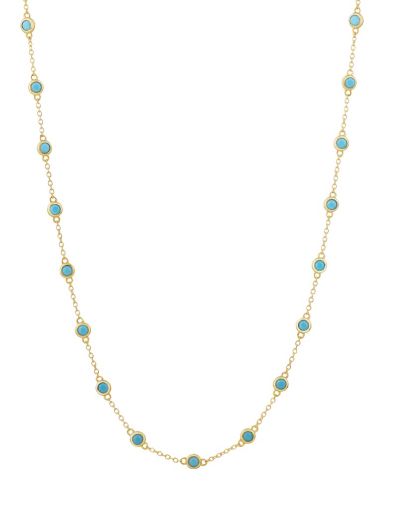 JTG Jewelry Long DBY Strand Necklace Gold Turquoise