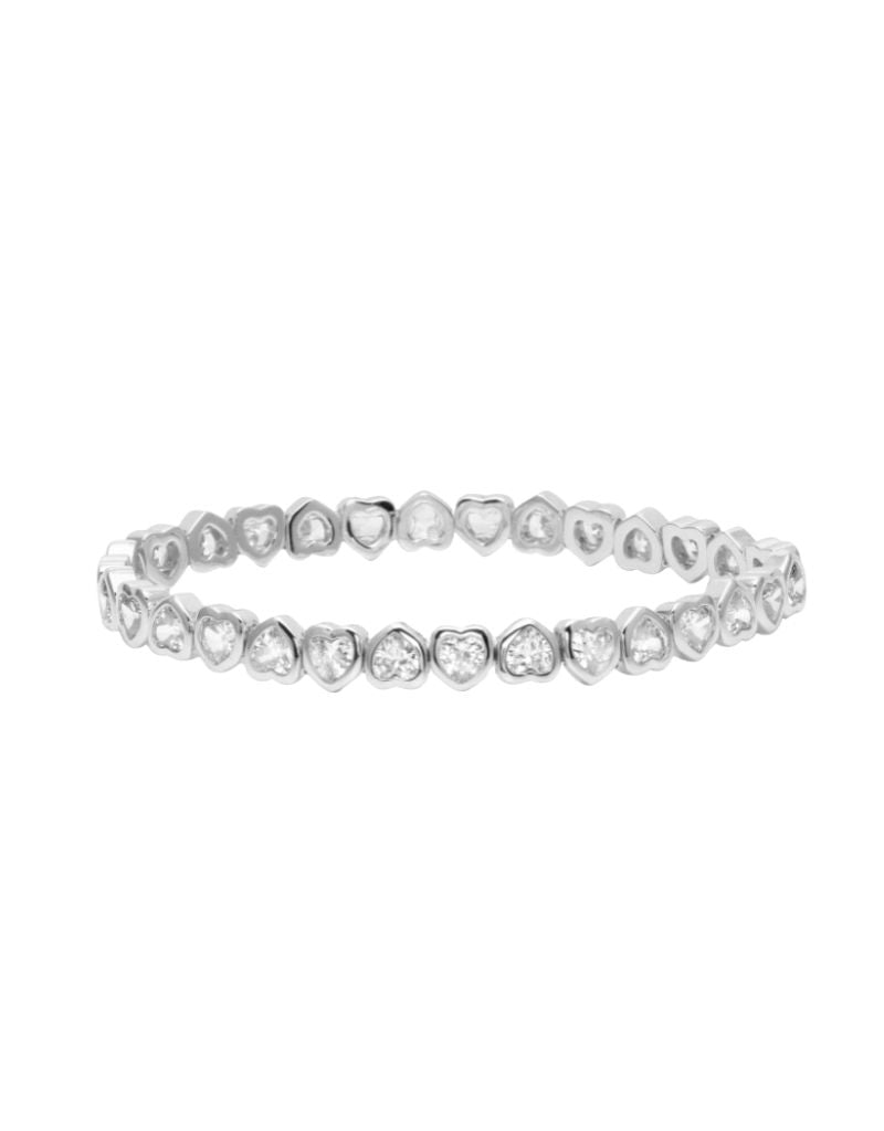 JTG Jewelry Mini Stretchy Bezel Heart Bracelet Silver