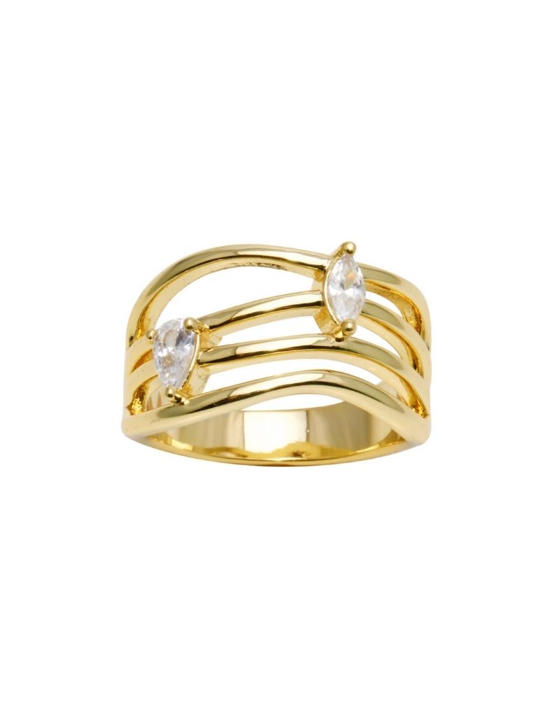 JTG Jewelry Multi Wave Drop Diamond Ring Gold