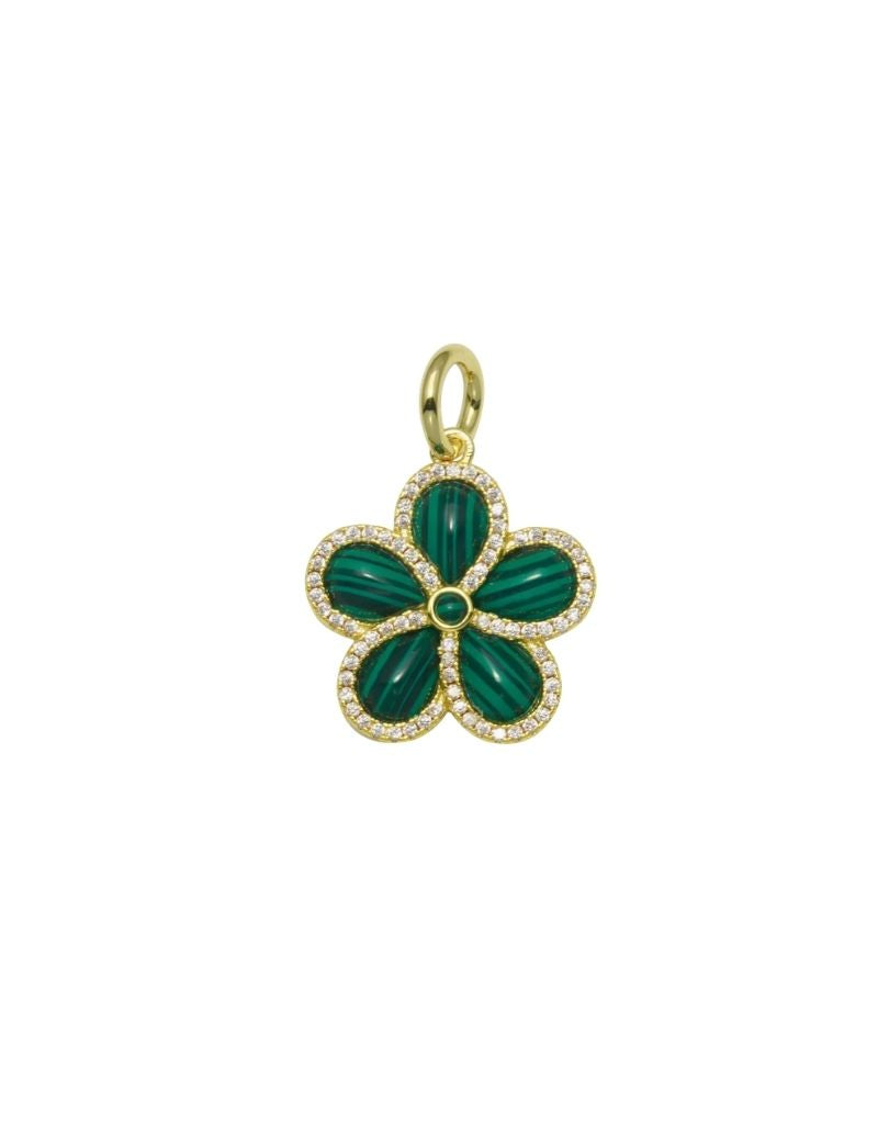 JTG Jewelry Stone Flower Charm Gold Green