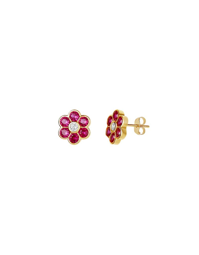 JTG Jewelry The Bloom Stud Gold Red