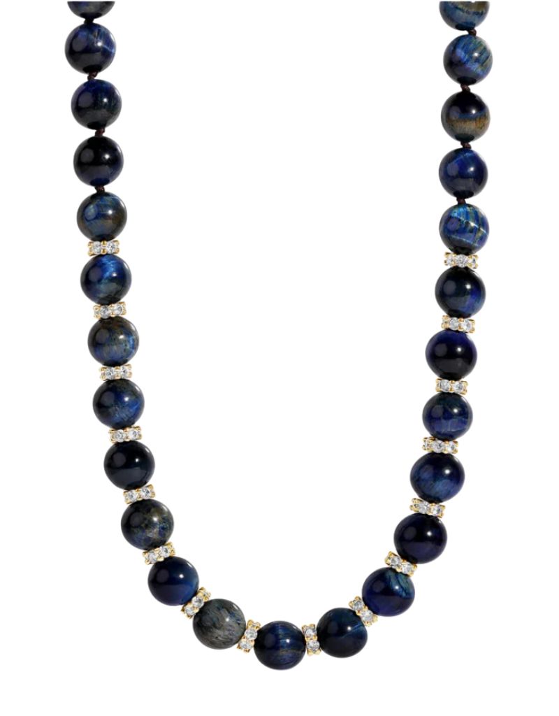 JTG Jewelry The Tiger Eye Luxe Bead Necklace Gold Blue