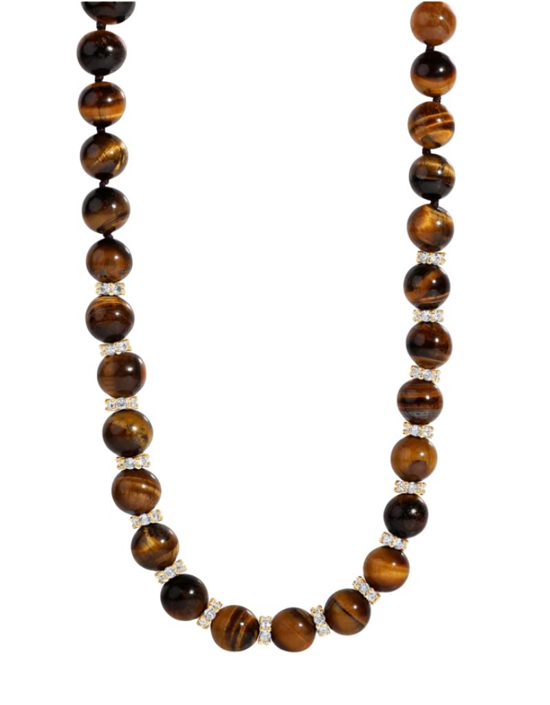 JTG Jewelry The Tiger Eye Luxe Bead Necklace Gold Brown