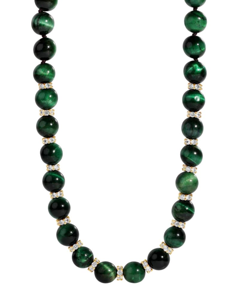 JTG Jewelry The Tiger Eye Luxe Bead Necklace Gold Green
