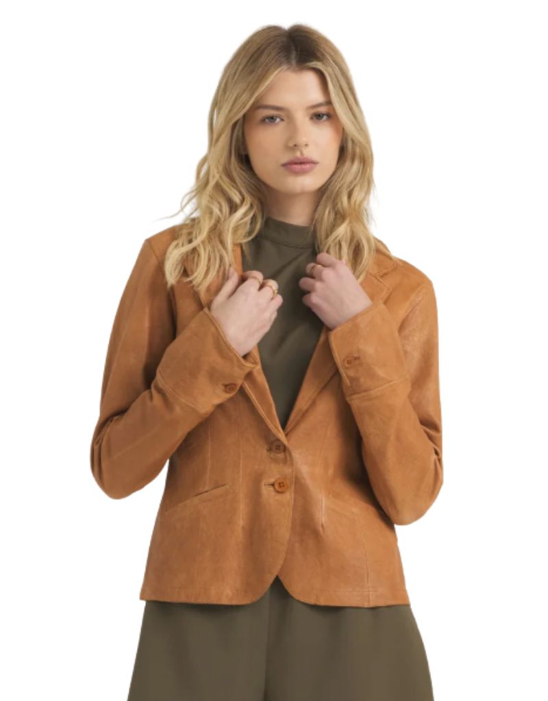 Jakett New York Amelia Wrinkled Leather Blazer Au Lait