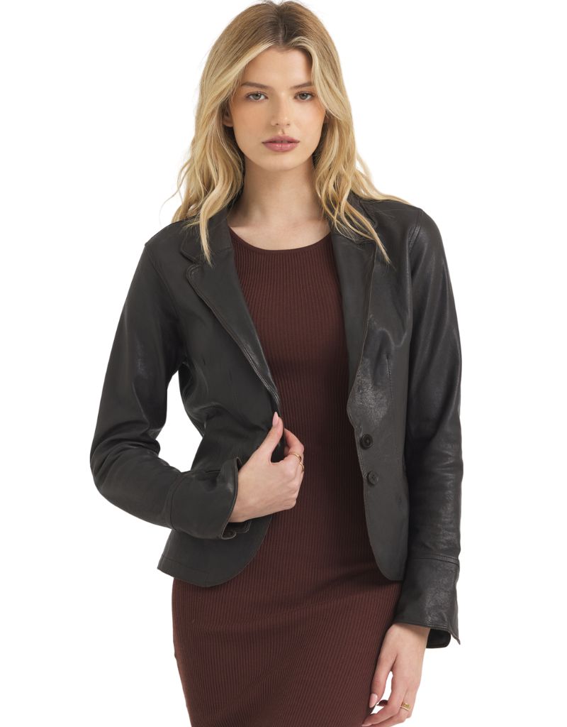 Jakett New York Amelia Wrinkled Leather Blazer Chocolate