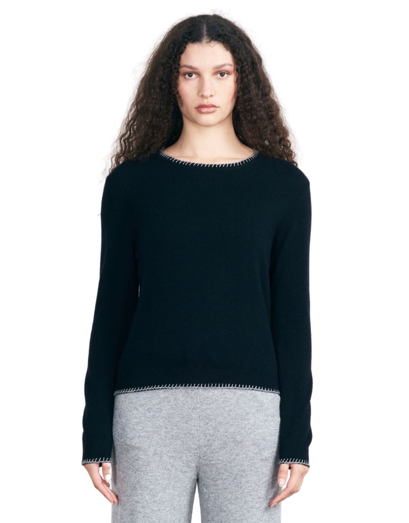 Jumper 1234 Blanket Stitch Crew Black Mid Grey