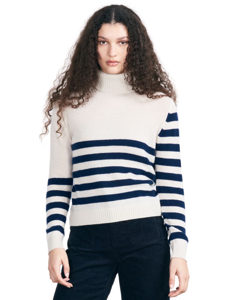 Jumper 1234 Invert Stripe Roll Collar Jasmine Buff Shark