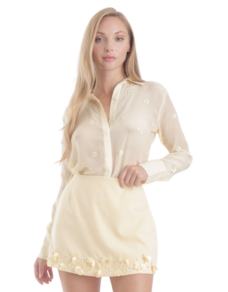 Karina Grimaldi Ayla Embroidered Shirt Pastel Yellow