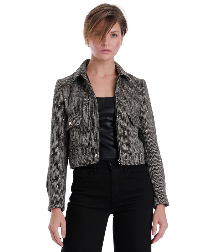 Karina Grimaldi Clara Cropped Jacket Sequin Tweet