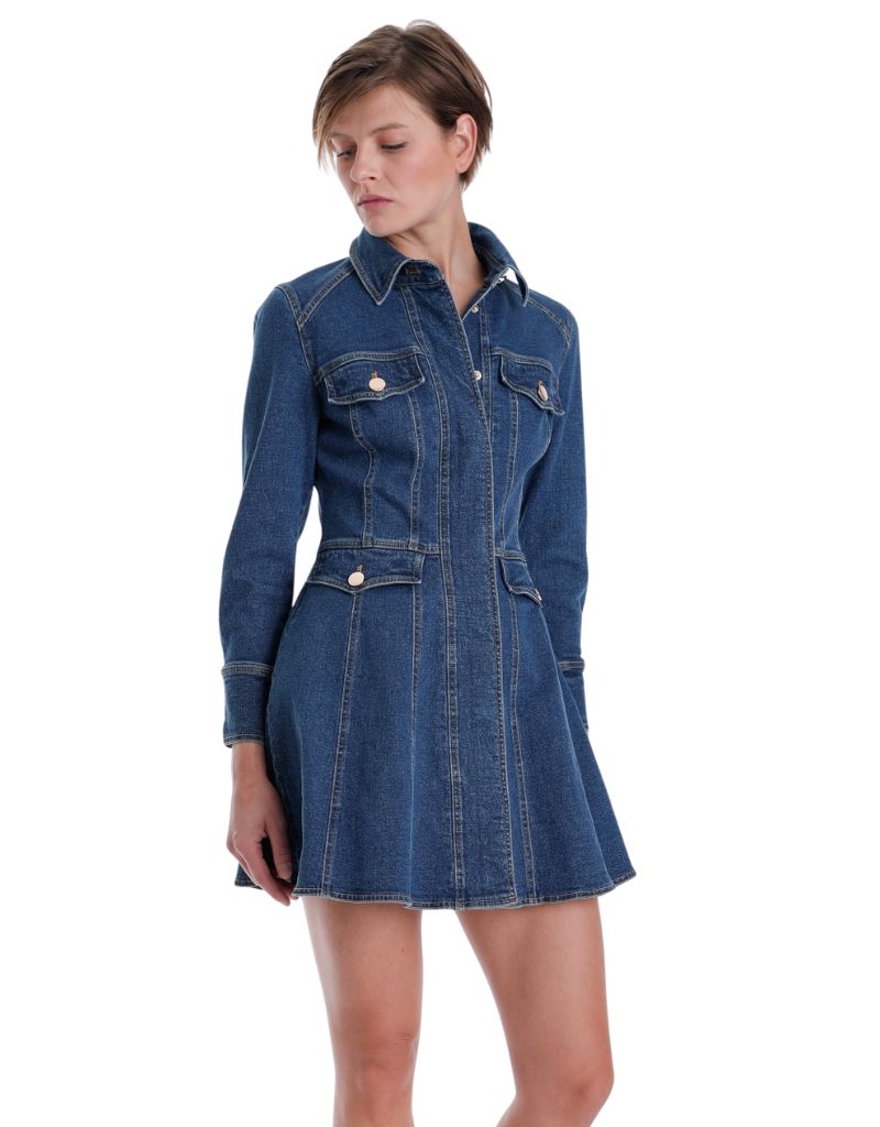 Karina Grimaldi Daniela Denim Mini Dress Navy