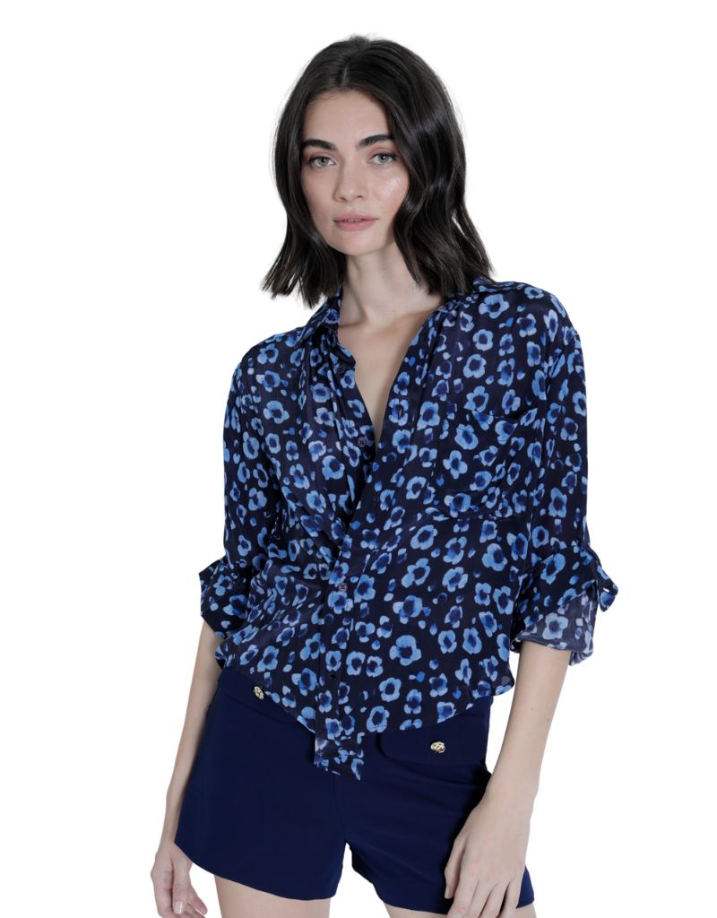 Karina Grimaldi Gabriella Print Top Navy Bloom