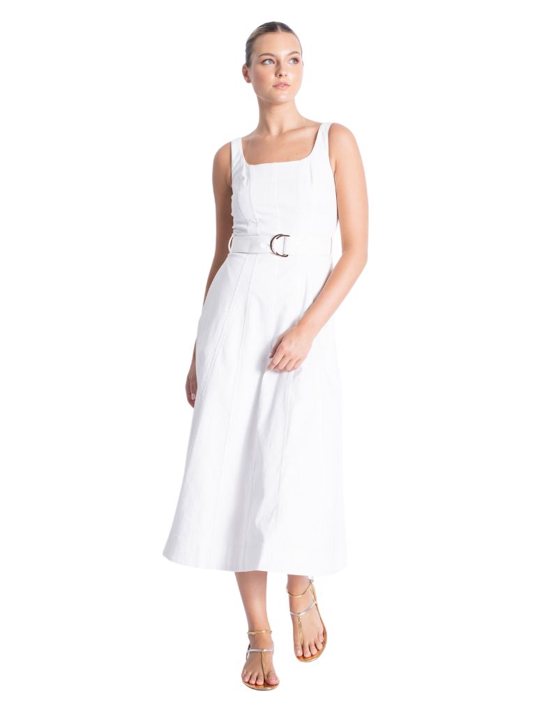 Karina Grimaldi Liliana Denim Midi Dress White