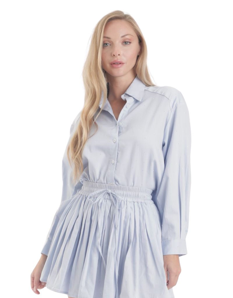 Karina Grimaldi Nola Rhinestone Shirt Blue Aura
