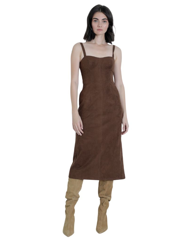 Karina Grimaldi Olivia Suede Midi Dress Olive Brown