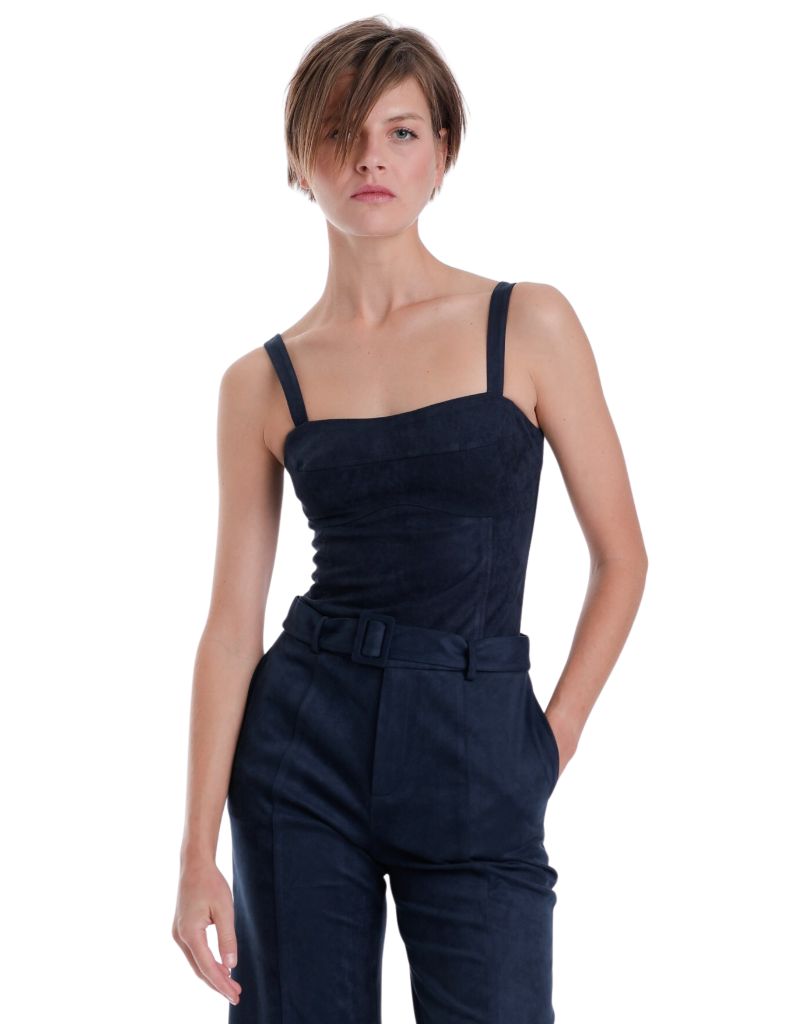 Karina Grimaldi Veronica Suede Bodysuit Midnight