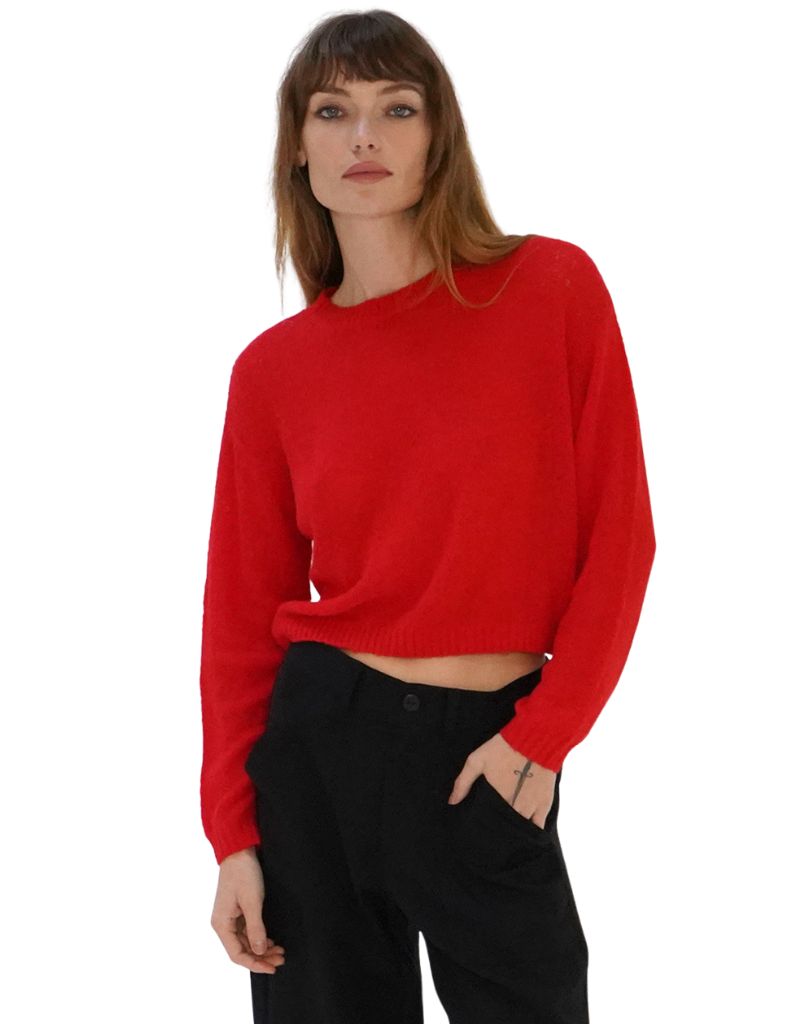 LNA La Costa Semi Sheer Sweater Bright Red