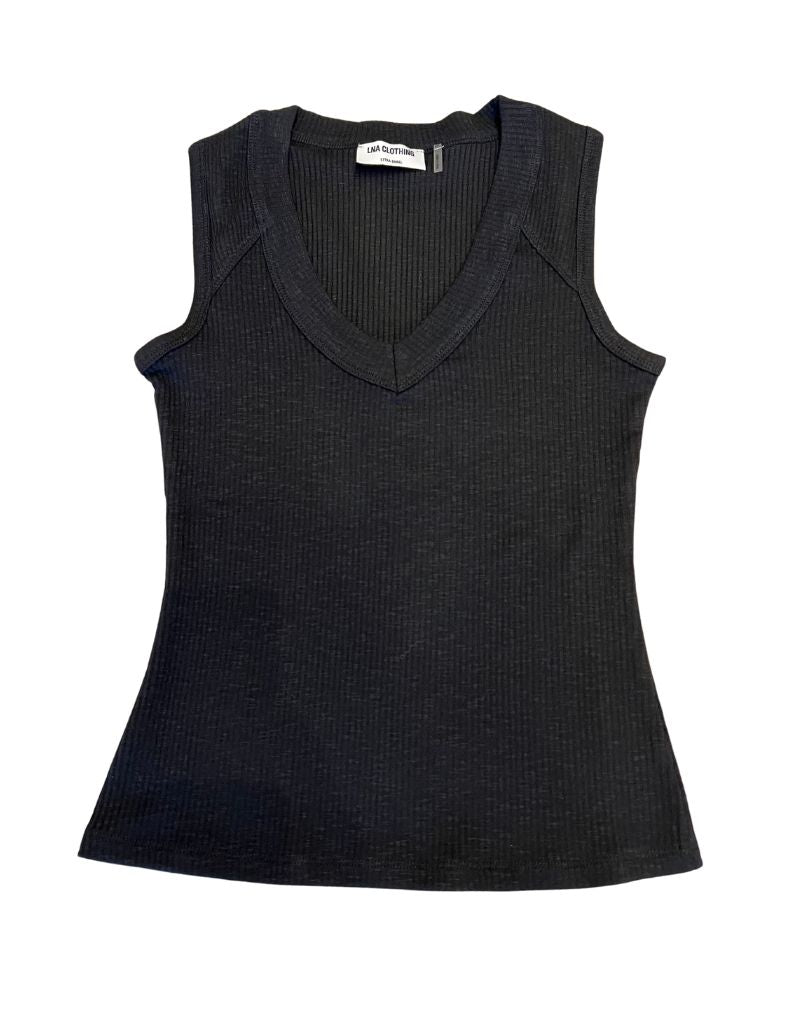 LNA Lenny V Neck Top Black