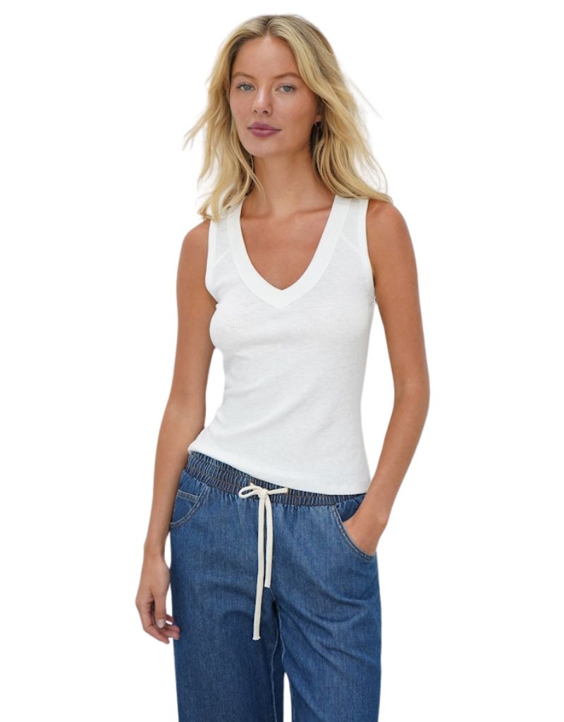 LNA Lenny V Neck Top White