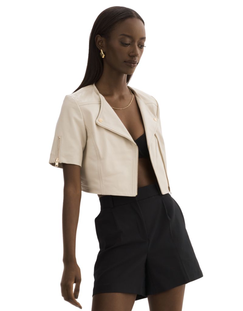 Lamarque Kirsi Leather Crop Jacket Bone