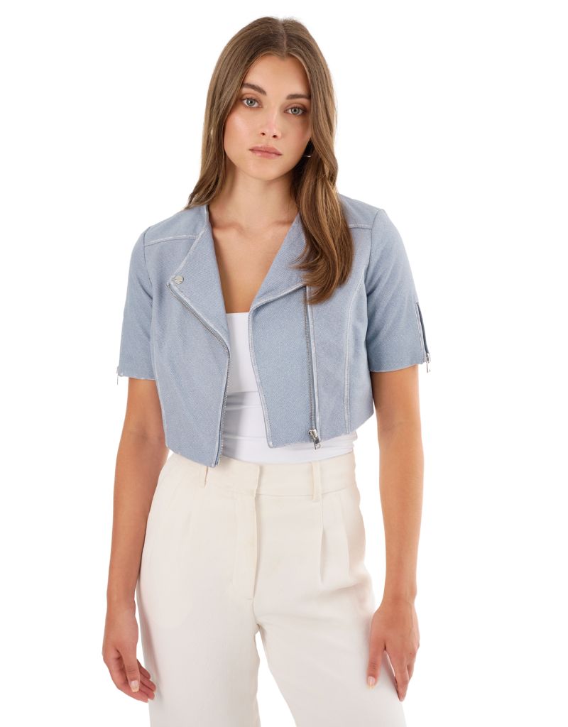 Lamarque Kirsi Leather Crop Jacket Light Blue Denim