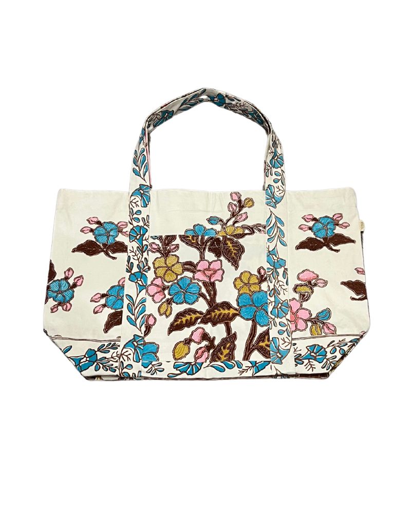 Large Beach Bag Turq Yellow Floral 3