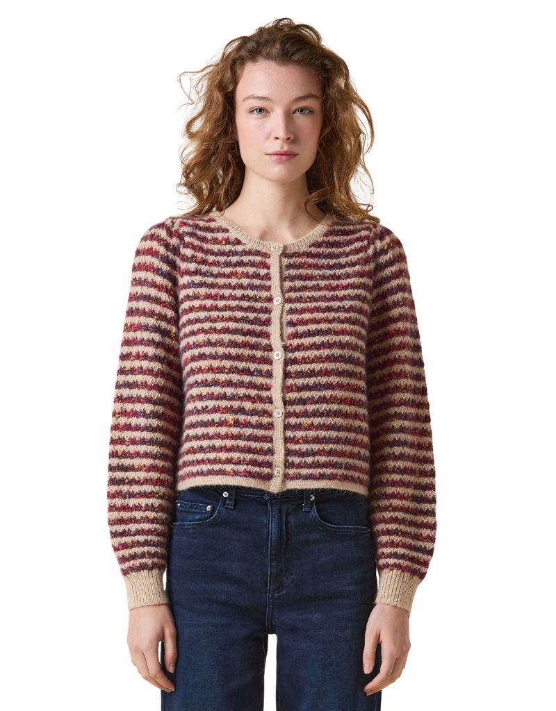 Le Jean Jasmine Cardigan Burgundy Stripe