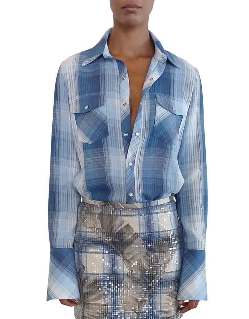 Le Superbe Blue Jean Plaid Western Shirt
