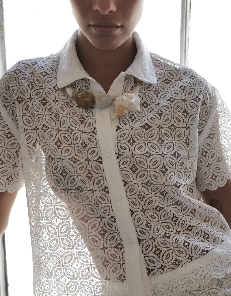 Le Superbe Micro Crochet Camp Shirt White