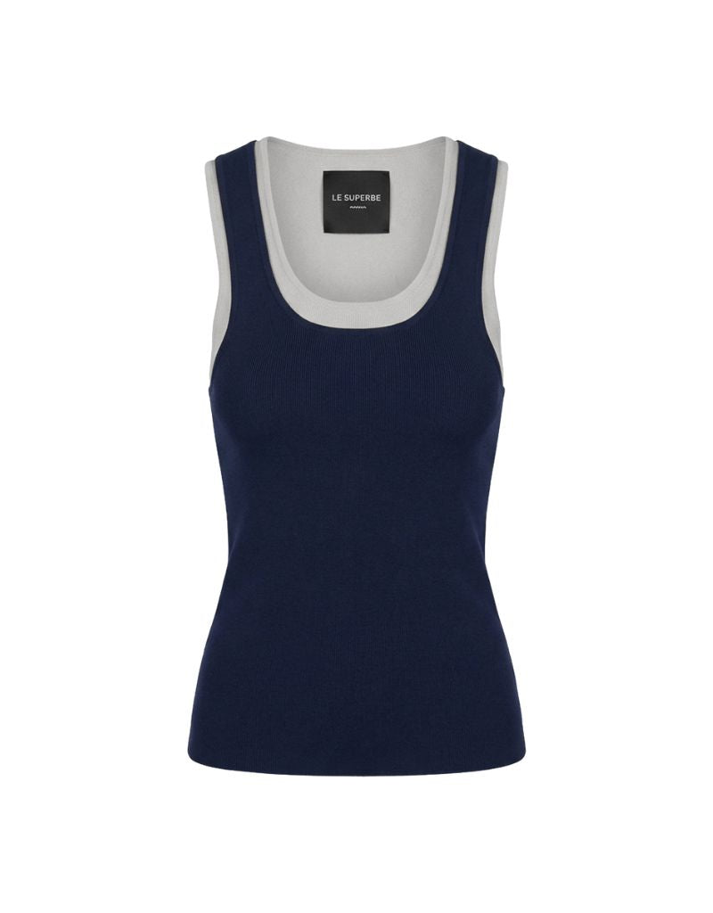 Le Superbe Two Timer Tank Navy Heather Grey