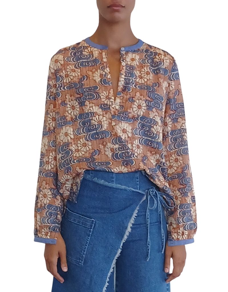 Le Superbe Vintage Kimono Floral Shirt Clay Multi