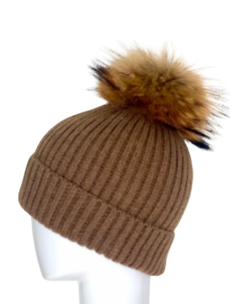 Linda Richards HA-11 Rib Hat with Pom Brown