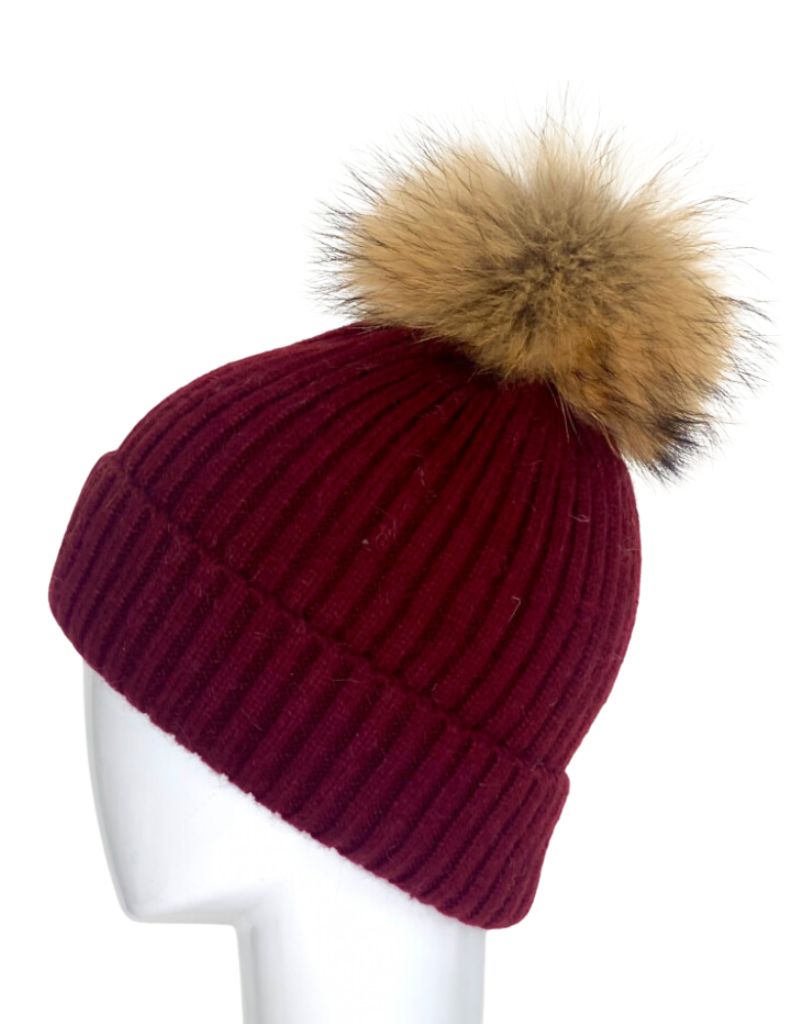 Linda Richards HA-11 Rib Hat with Pom Wine