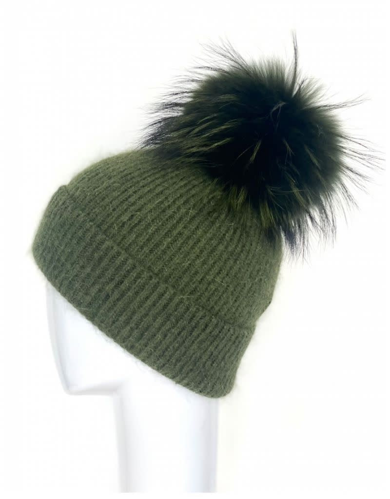 NEW LINDA RICHARDS women\'s ski angora wool pom hat in olive green Linda Richards Angora Pom Hat – Lola Saratoga main image 4