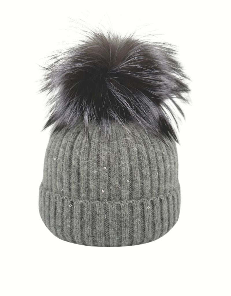 Linda Richards HA-62SEQ Mohair Wool Hat Sequin Detail Grey