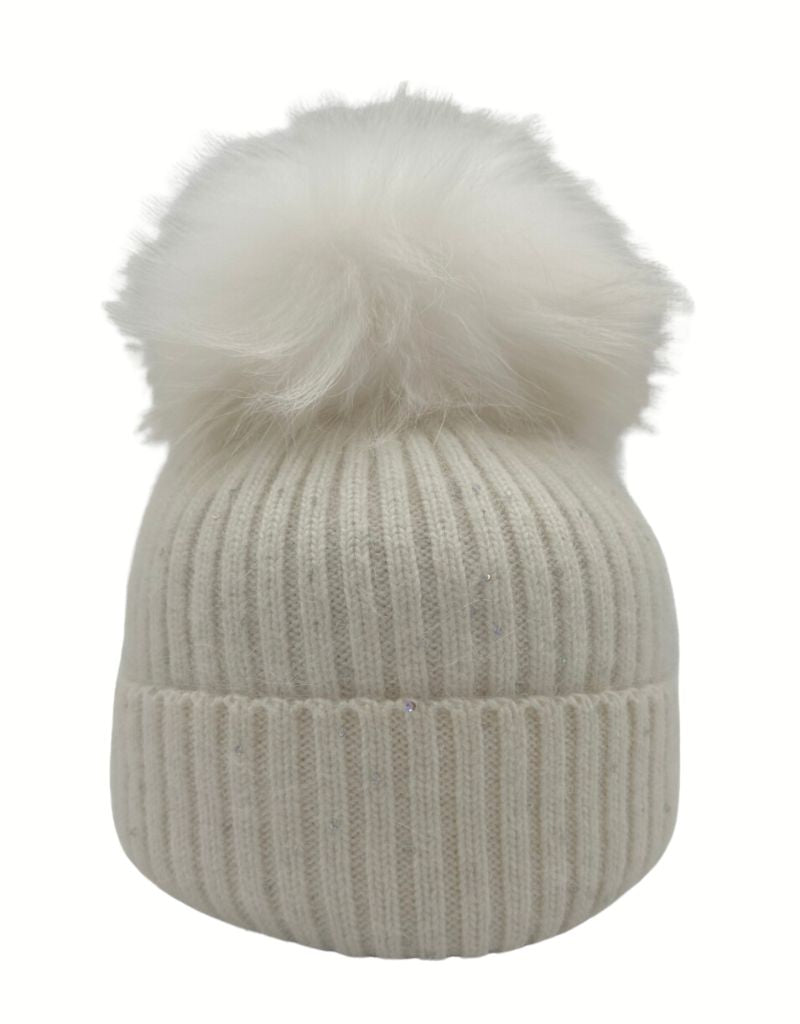 Linda Richards HA-62SEQ Mohair Wool Hat Sequin Detail White