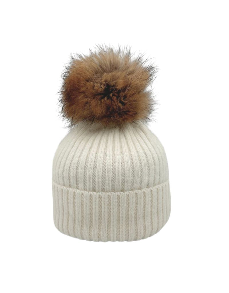 Linda Richards HA-62W Mohair Wool White Hat Natural Pom