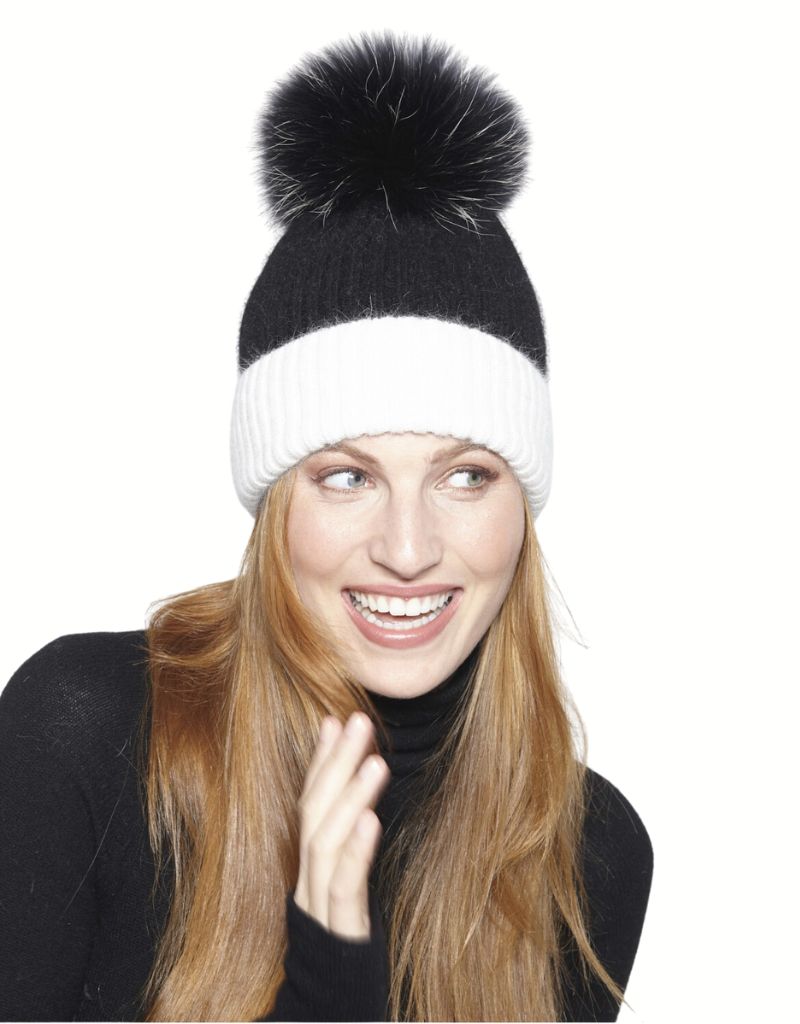 Linda Richards HA-68 Two-Tone Knit Hat Black/White
