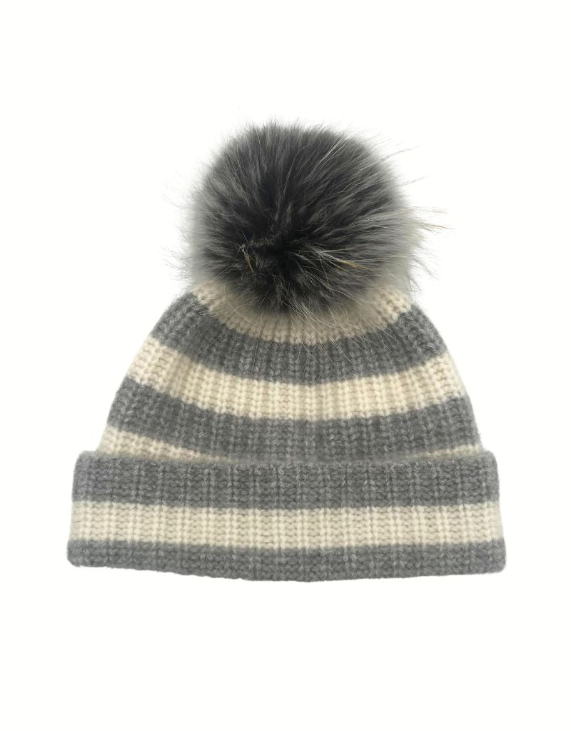Linda Richards HA-81 Knit Stripe Hat Dove Grey