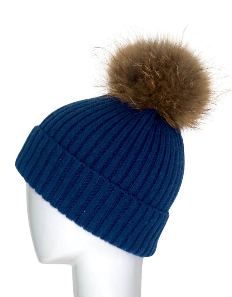 Linda Richards Linda Richards HA-11 Rib Hat with Pom Denim Blue
