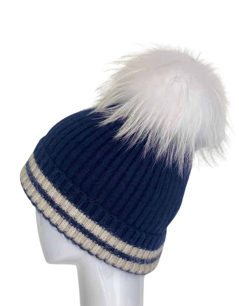 Linda Richards Linda Richards HA-62 Stripe Fold Over Hat Navy White