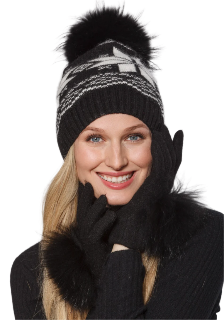 Linda Richards Linda Richards HA-70 Nordic Snowflake Hat Black