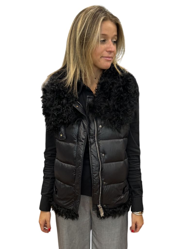 Linda Richards Puffer Down Lamb Vest FK-332 Black
