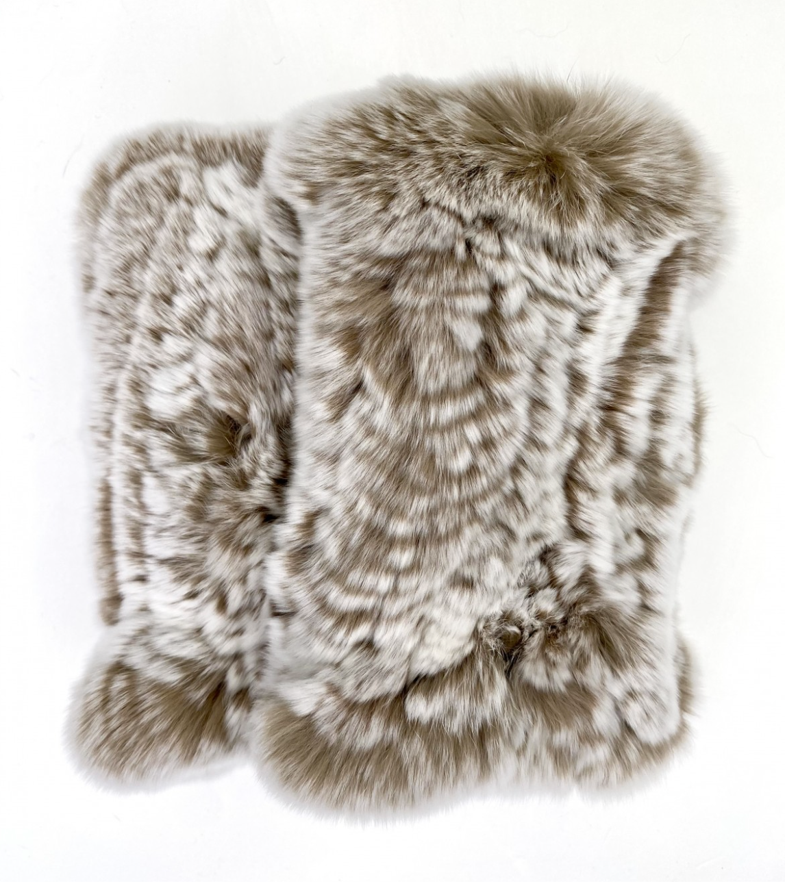 Linda Richards fur hand warmers in taupe and white HW-01 Taupe/White